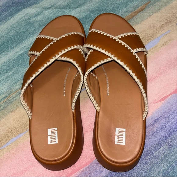 FitFlop Leather Stitch Crochet Mode Slip On Sandals women’s size 10 - Picture 7 of 9